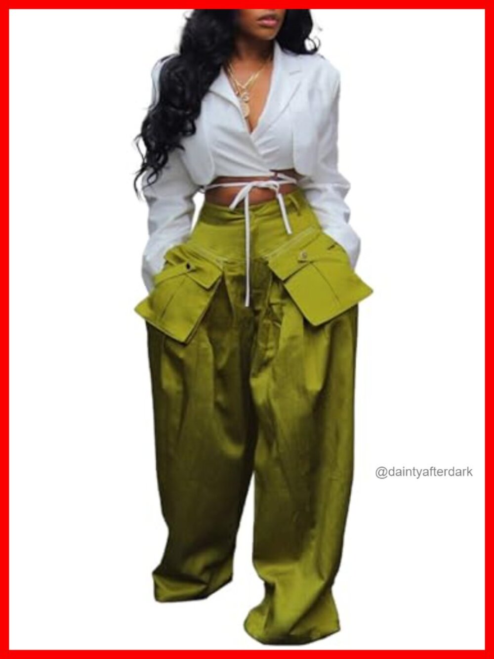 Wide Leg Satin Cargo Pants High Waisted Casual Trousers